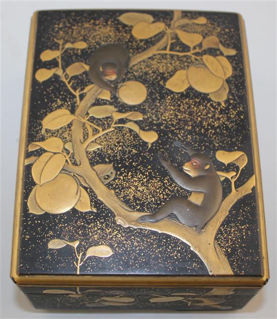 A Japanese gilt decorated lacquer rectangular box and cover, early 20th century, 16cm
